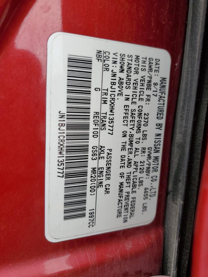 2017 Nissan Rogue VIN JN1BJ1CRXHW135777 Copart auction photo, front end damage thumbnail 14