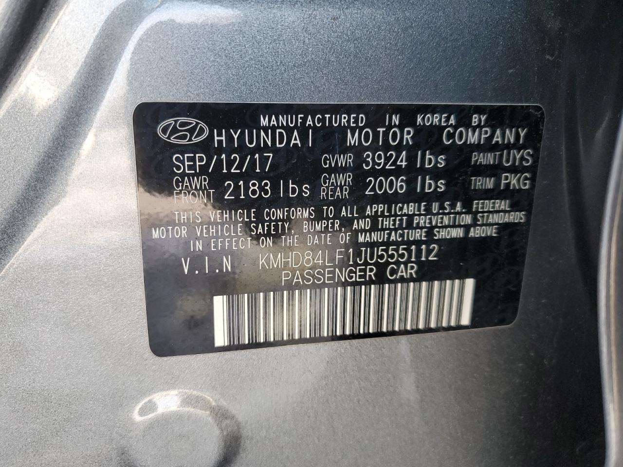 2018 Hyundai Elantra VIN KMHD84LF1JU555112 Copart auction photo, all over damage thumbnail 15