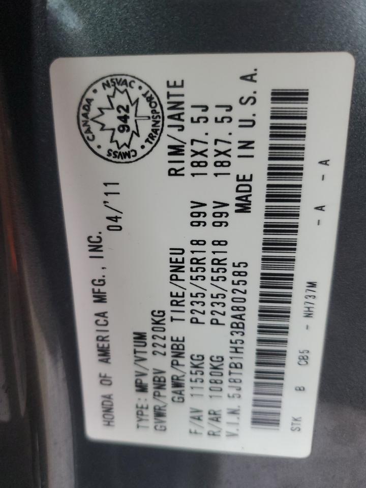 2011 Acura RDX VIN 5J8TB1H53BA802585 Copart auction photo, front end / mechanical damage thumbnail 14