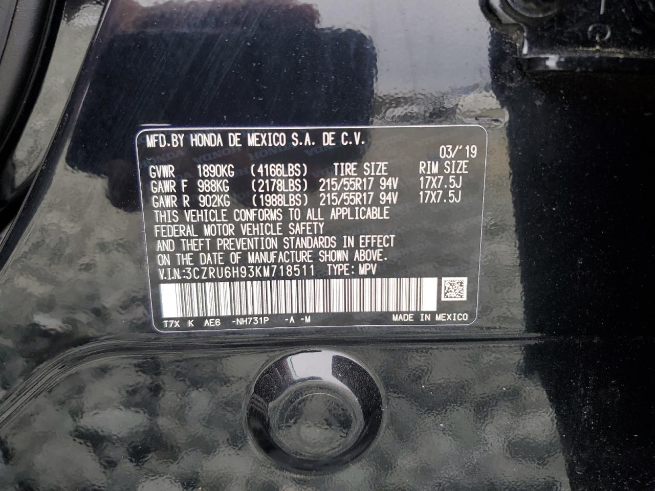 2019 Honda HR-V VIN 3CZRU6H93KM718511 Copart auction photo, front end / rear end damage thumbnail 13