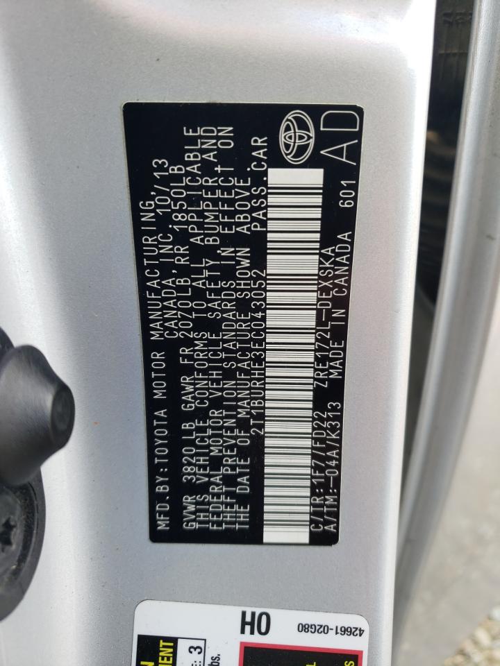 2014 Toyota Corolla VIN 2T1BURHE3EC043052 Copart auction photo, front end damage thumbnail 13