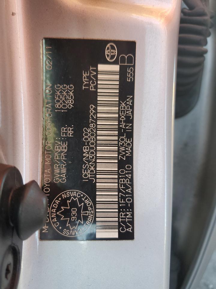 2011 Toyota Prius VIN JTDKN3DU0B0287299 Copart auction photo, rear end damage thumbnail 12