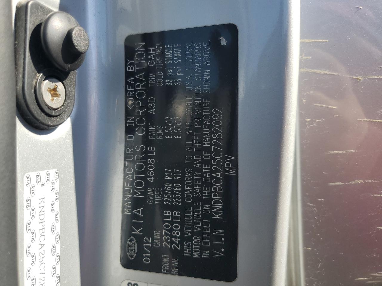 2012 KIA Sportage VIN KNDPBCA25C7282092 Copart auction photo, front end / undercarriage damage thumbnail 15