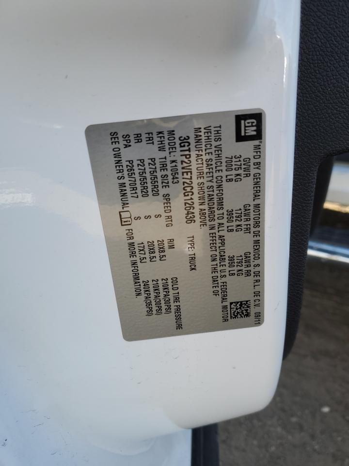 2012 GMC Sierra VIN 3GTP2VE72CG126436 Copart auction photo, front end damage thumbnail 12