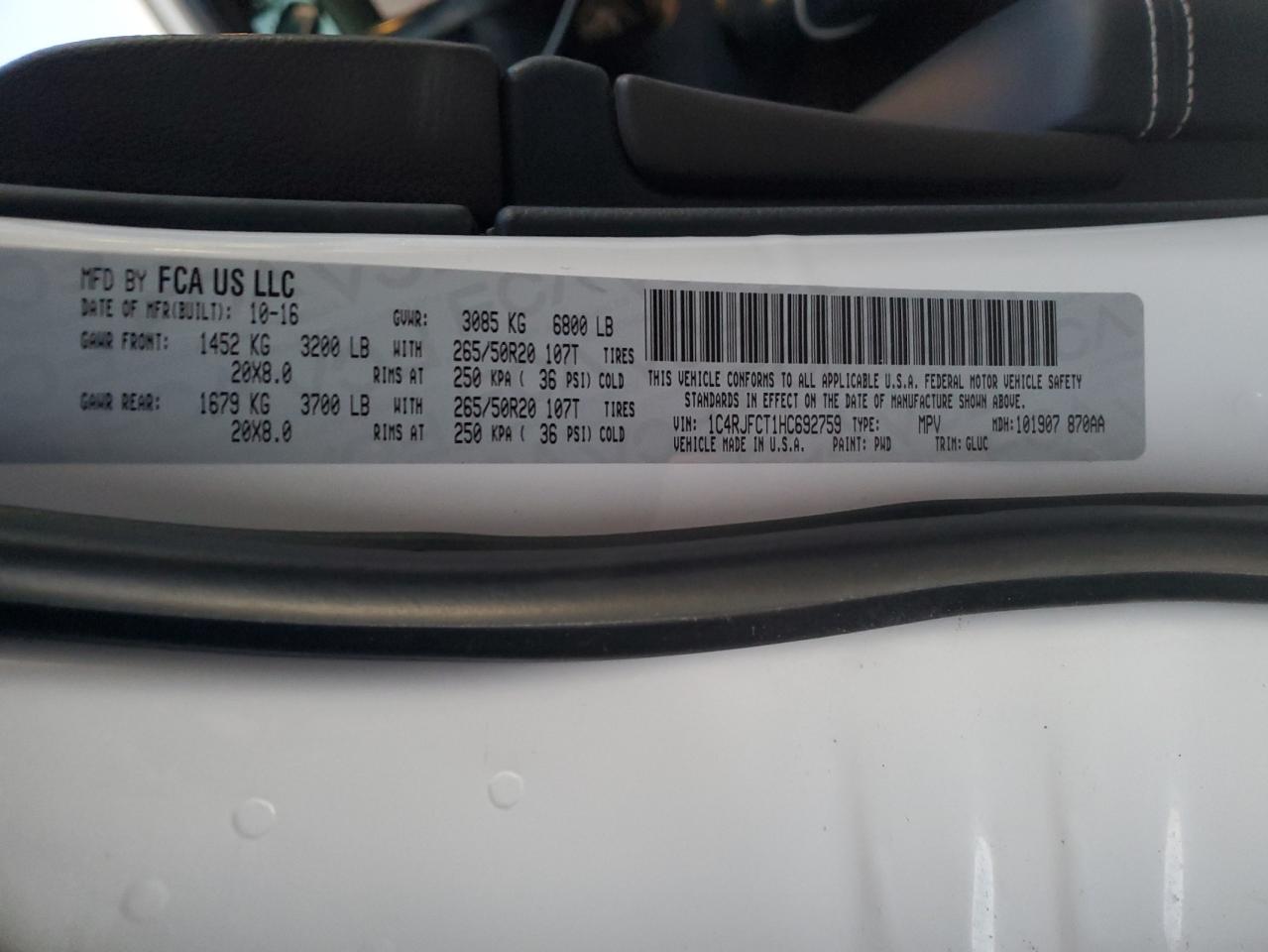 2017 Jeep Grand Cherokee VIN 1C4RJFCT1HC692759 Copart auction photo, all over / undercarriage damage thumbnail 13
