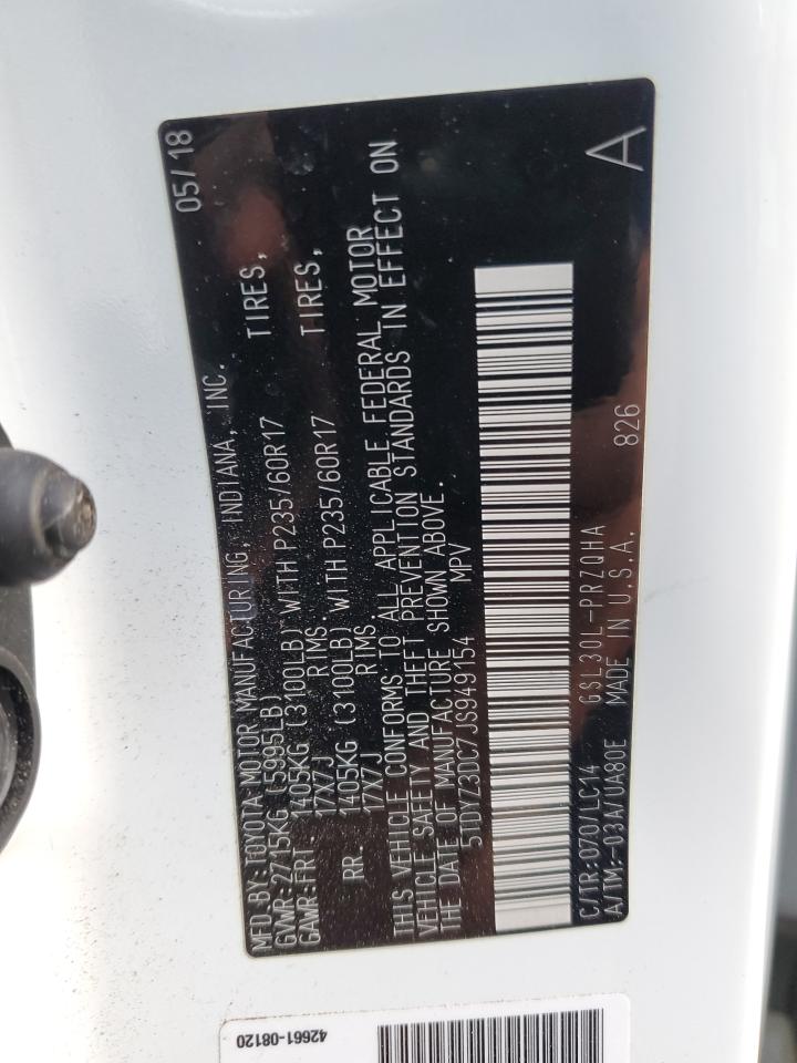 2018 Toyota Sienna VIN 5TDYZ3DC7JS949154 Copart auction photo, top/roof damage thumbnail 13