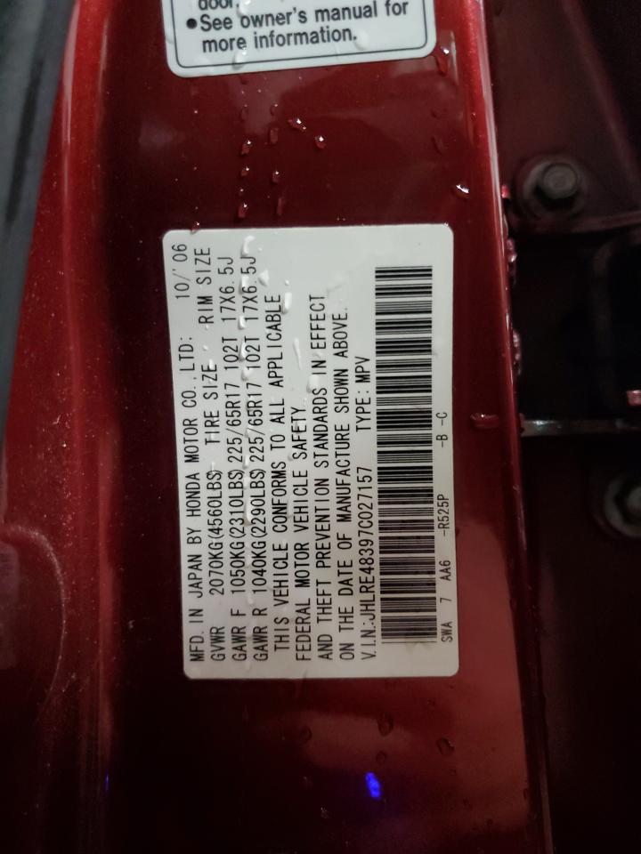 2007 Honda CR-V VIN JHLRE48397C027157 Copart auction photo, front end damage thumbnail 14