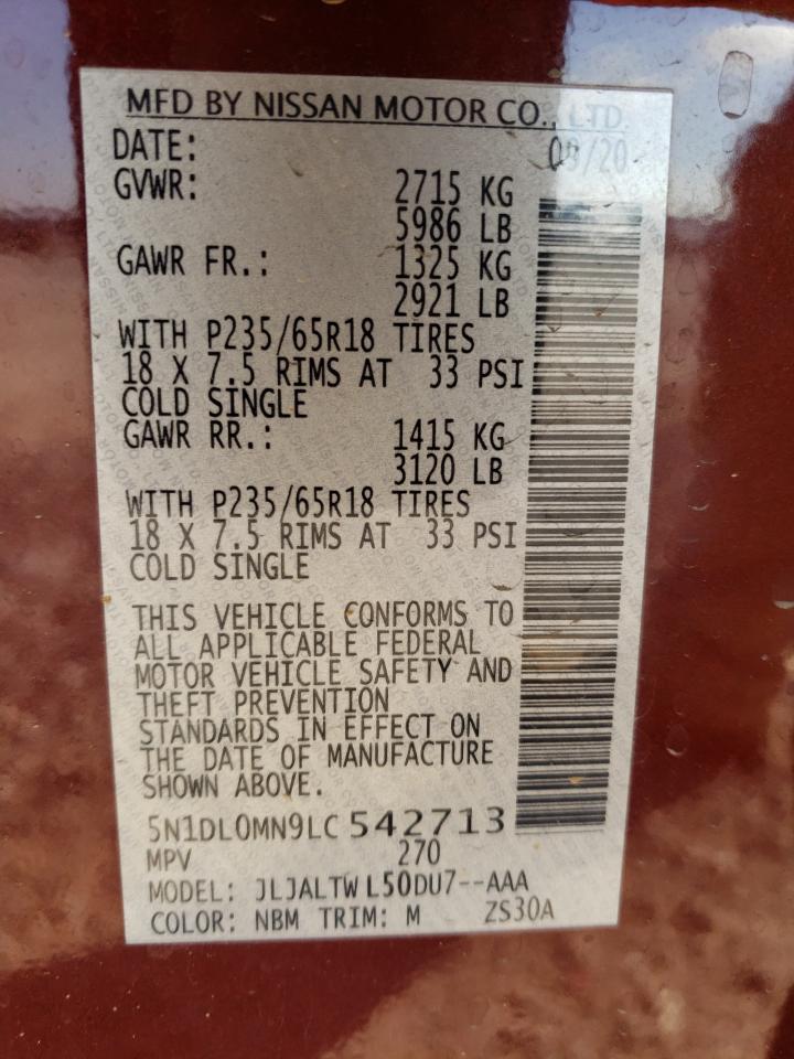 2020 Infiniti QX60 VIN 5N1DL0MN9LC542713 Copart auction photo, undercarriage damage thumbnail 13