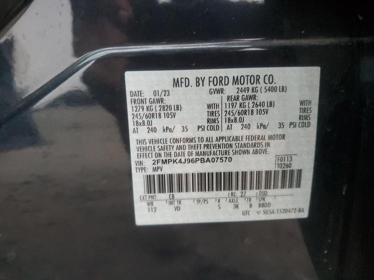 2023 Ford Edge VIN 2FMPK4J96PBA07570 Copart auction photo, front end / rear end damage thumbnail 13