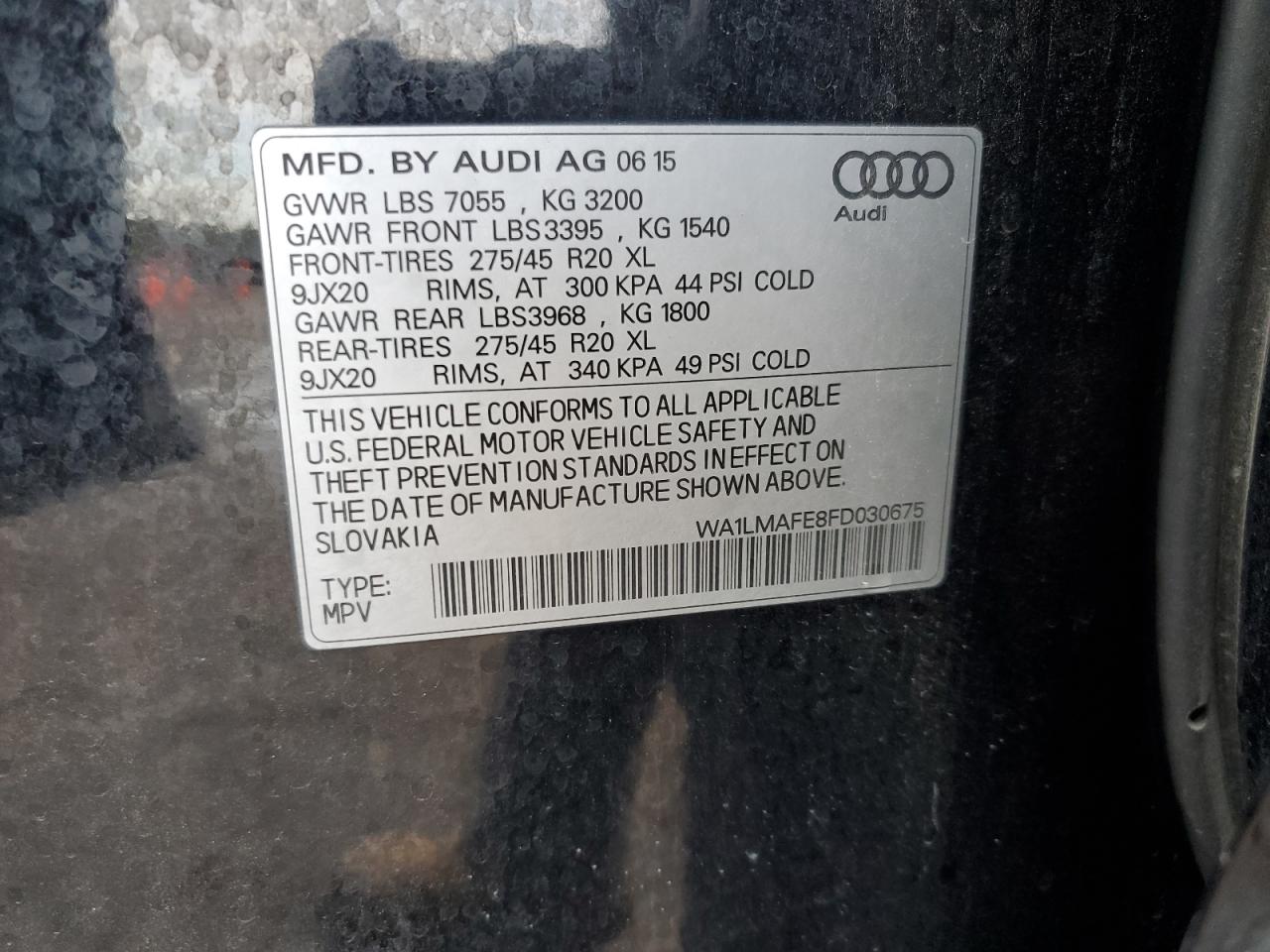 2015 Audi Q7 VIN WA1LMAFE8FD030675 Copart auction photo, side damage thumbnail 14