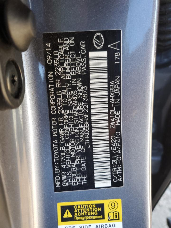 2015 Lexus CT VIN JTHKD5BH3F2213873 Copart auction photo, front end damage thumbnail 13
