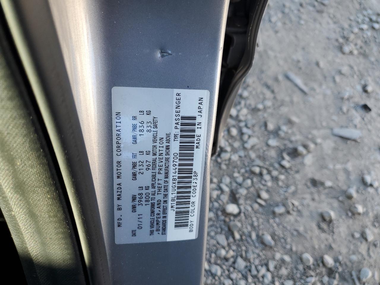 2011 Mazda 3 VIN JM1BL1UGXB1449700 Copart auction photo, side damage thumbnail 12