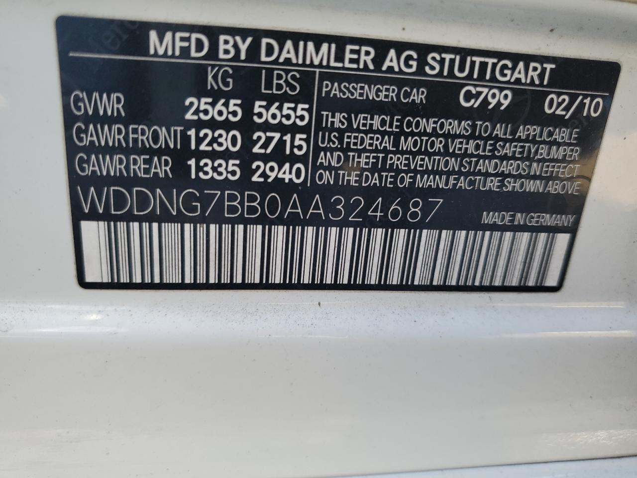 2010 Mercedes-Benz S-klasse VIN WDDNG7BB0AA324687 Copart auction photo, mechanical / undercarriage damage thumbnail 12