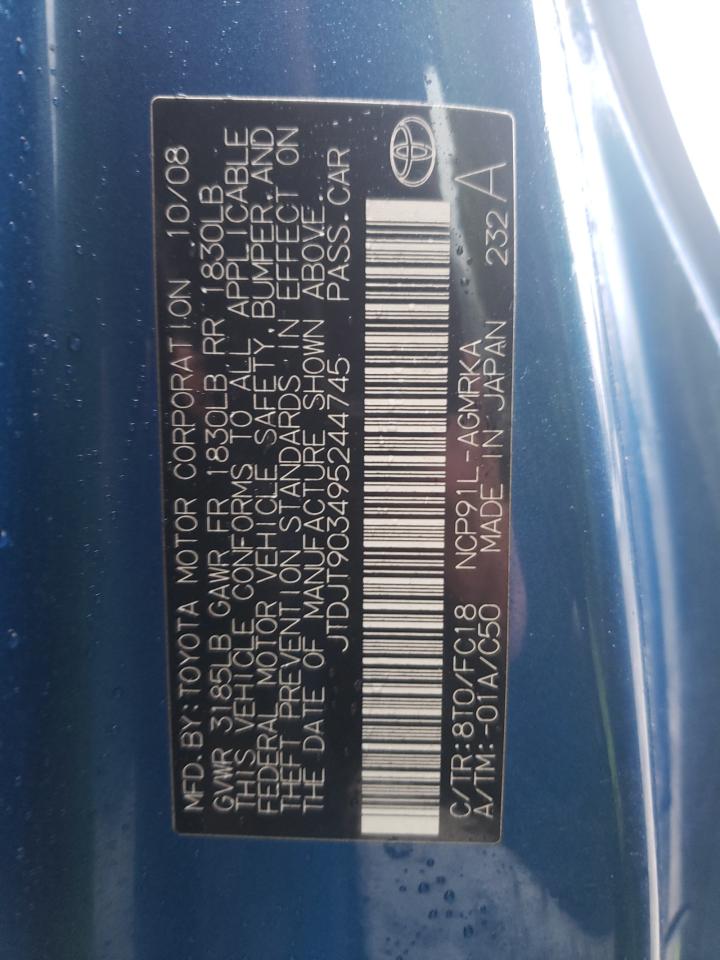 2009 Toyota Yaris VIN JTDJT903495244745 Copart auction photo, rear end / side damage thumbnail 12