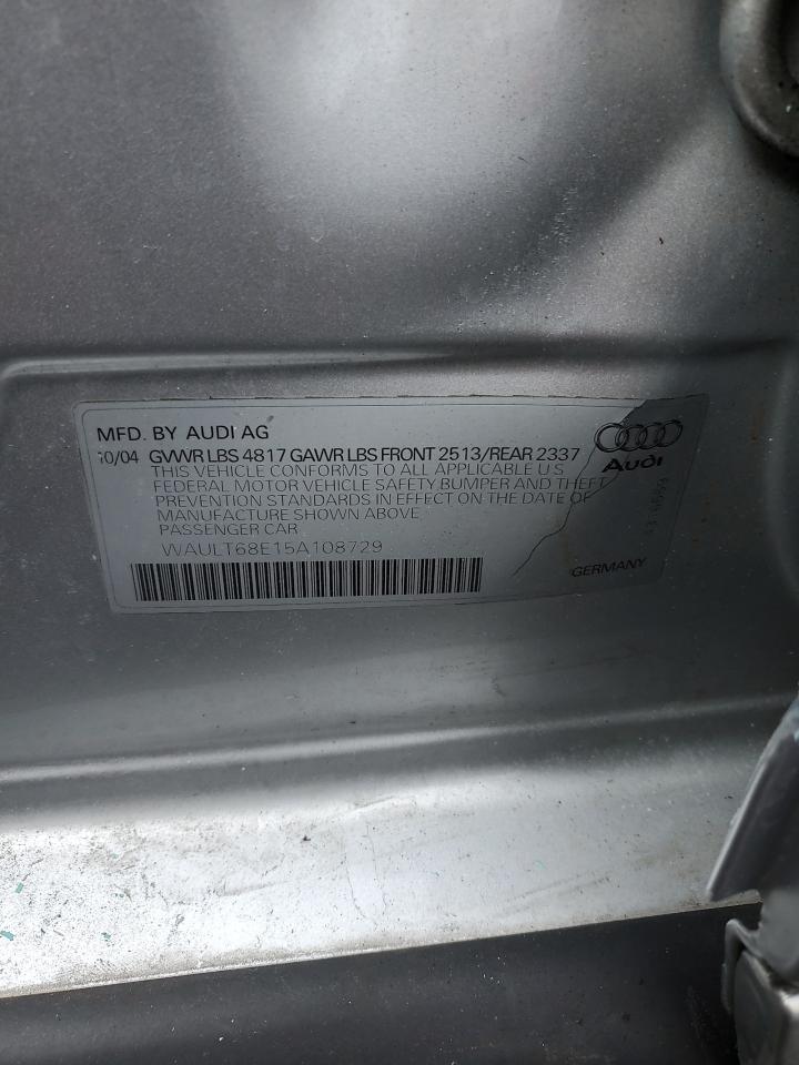 2005 Audi A4 VIN WAULT68E15A108729 Copart auction photo, side / rear end damage thumbnail 12