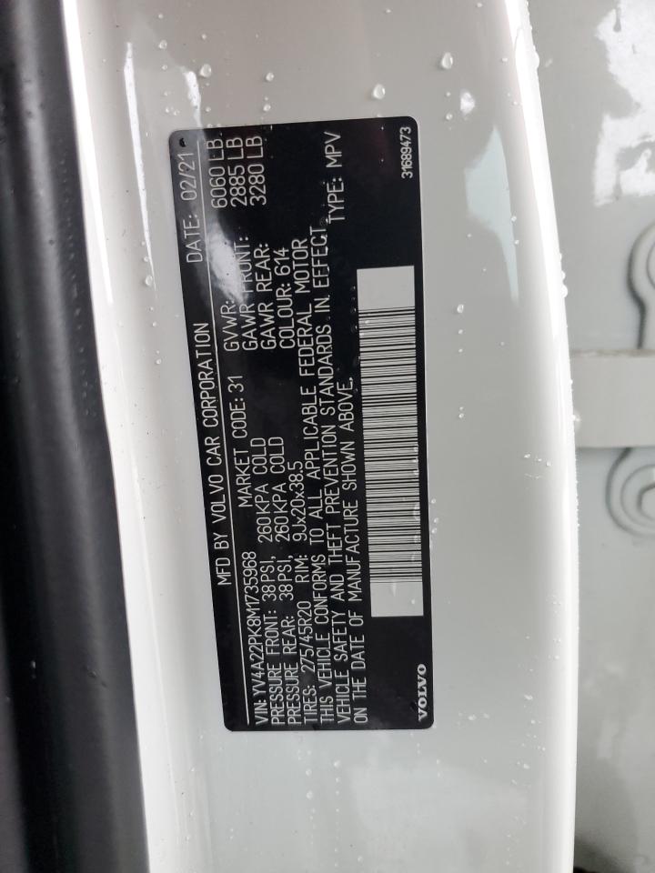 2021 Volvo XC90 VIN YV4A22PK8M1735968 Copart auction photo, side / front end damage thumbnail 15