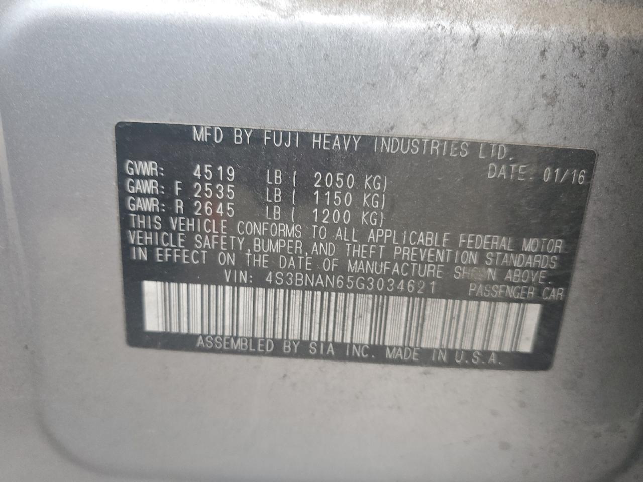 2016 Subaru Legacy VIN 4S3BNAN65G3034621 Copart auction photo, side damage thumbnail 13