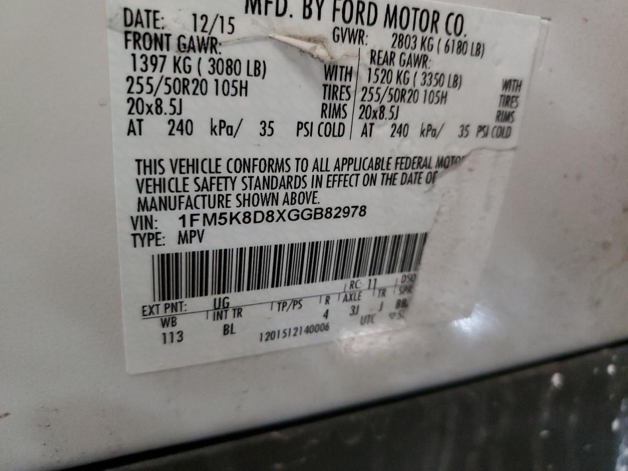 2016 Ford Explorer VIN 1FM5K8D8XGGB82978 Copart auction photo, front end / minor dent/scratches damage thumbnail 13