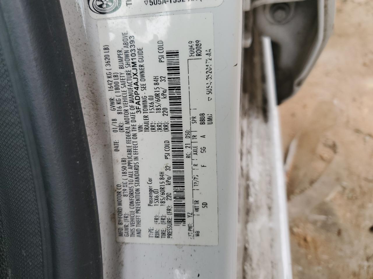 2018 Ford Fiesta VIN 3FADP4AJXJM103393 Copart auction photo, front end damage thumbnail 14