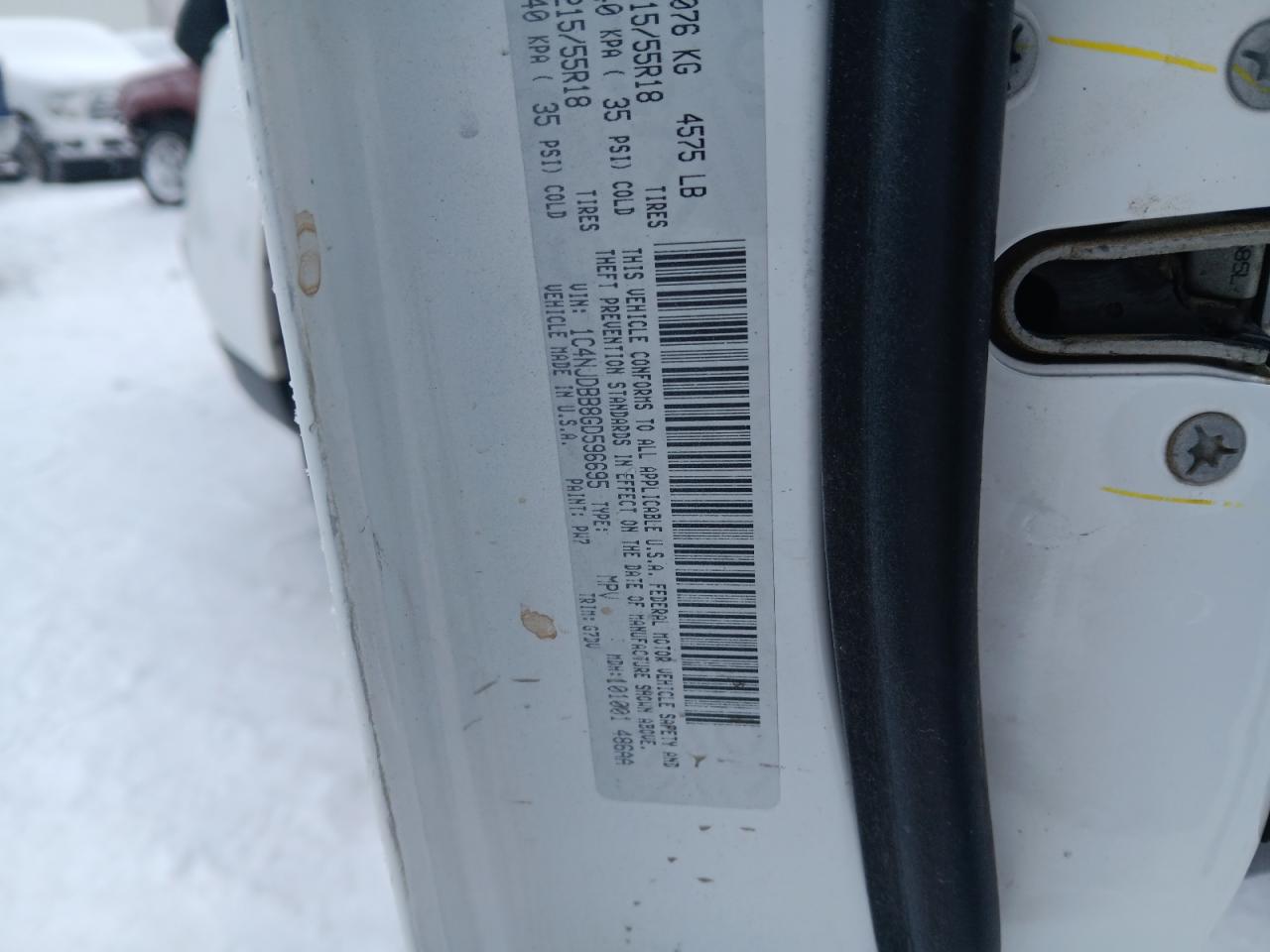 2016 Jeep Compass VIN 1C4NJDBB8GD596695 Copart auction photo, side damage thumbnail 12