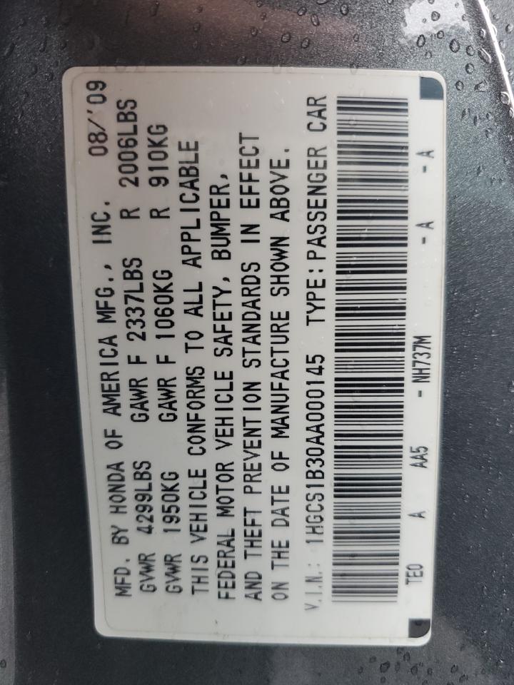 2010 Honda Accord VIN 1HGCS1B30AA000145 Copart auction photo, front end / minor dent/scratches damage thumbnail 12