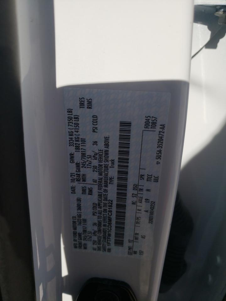 2021 Ford F-150 VIN 1FTFW1CD8MFC81822 Copart auction photo, front end damage thumbnail 14