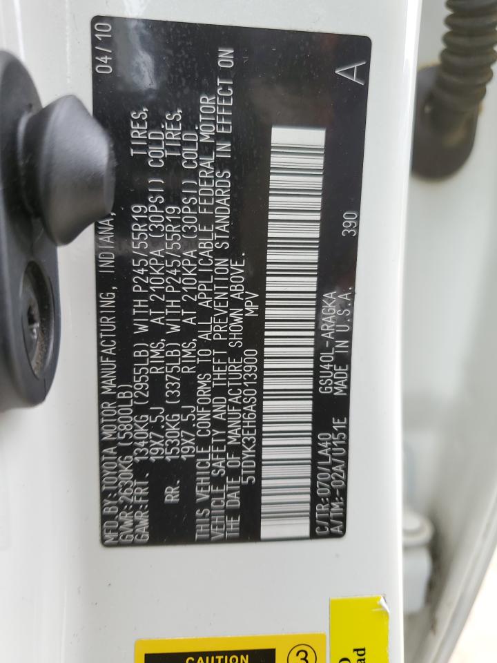 2010 Toyota Highlander VIN 5TDYK3EH6AS013900 Copart auction photo, vandalism damage thumbnail 14