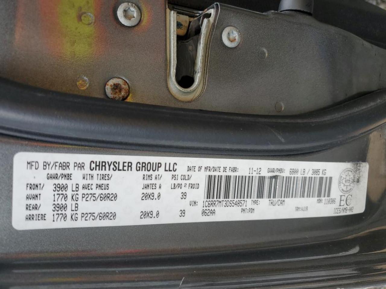 2013 RAM 1500 VIN 1C6RR7MT3DS548571 Copart auction photo, side damage thumbnail 12