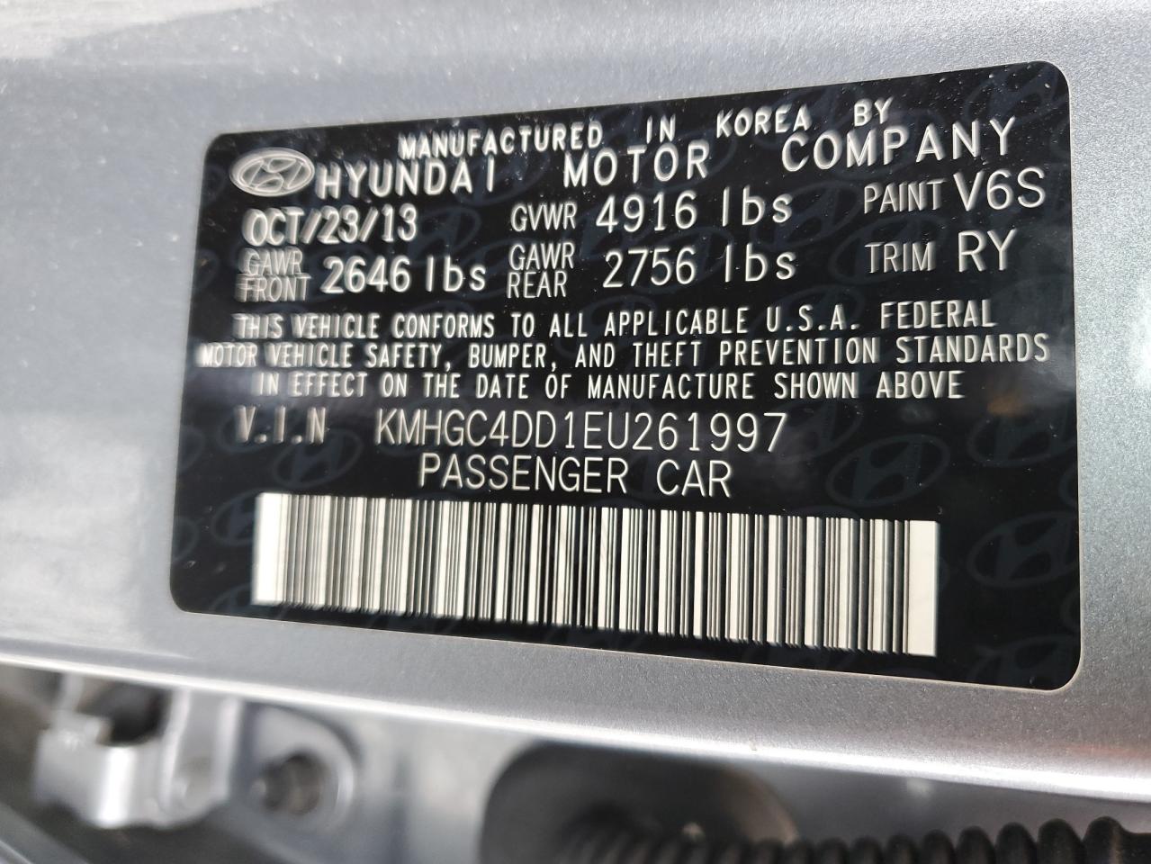 2014 Hyundai Genesis VIN KMHGC4DD1EU261997 Copart auction photo, minor dent/scratches damage thumbnail 12