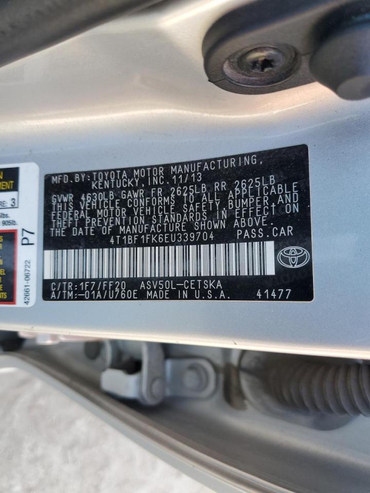 2014 Toyota Camry VIN 4T1BF1FK6EU339704 Copart auction photo, rear end / front end damage thumbnail 12