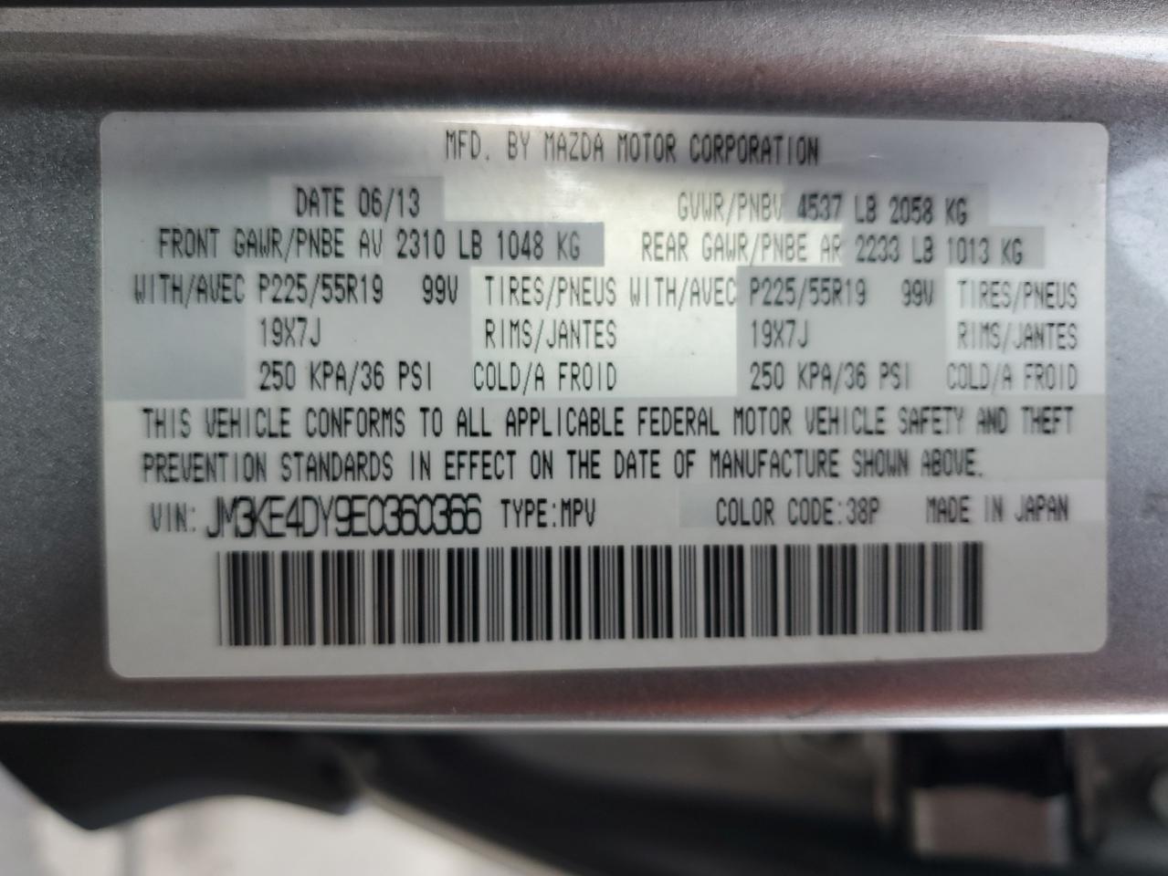 2014 Mazda CX-5 VIN JM3KE4DY9E0360366 Copart auction photo, front end / rear end damage thumbnail 13