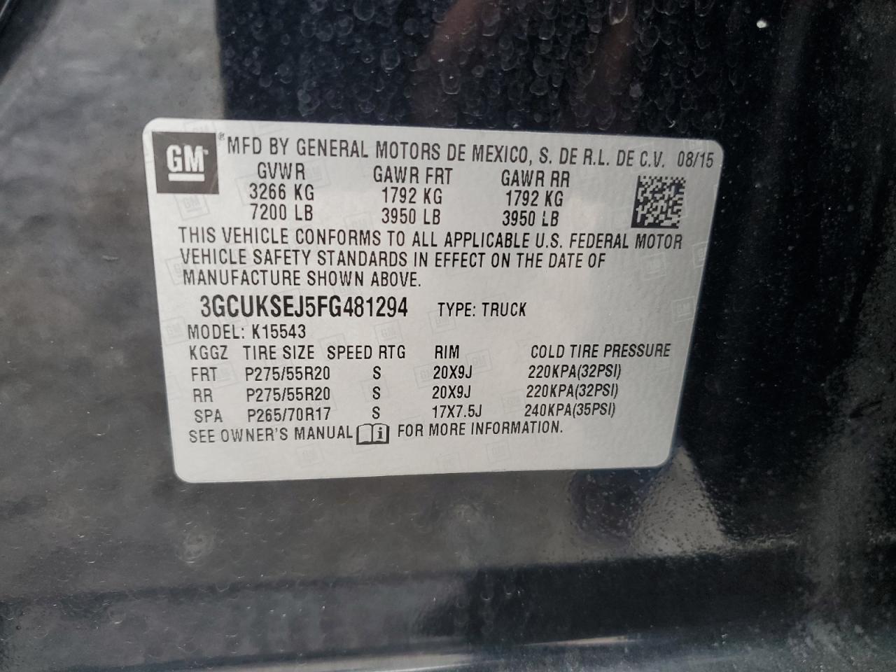 2015 Chevrolet Silverado VIN 3GCUKSEJ5FG481294 Copart auction photo, front end / minor dent/scratches damage thumbnail 14