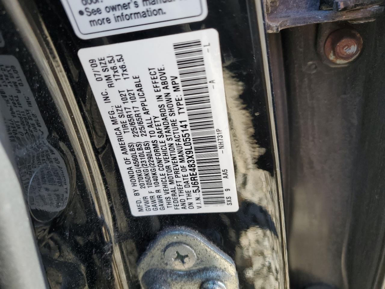 2009 Honda CR-V VIN 5J6RE483X9L055141 Copart auction photo, rear end / front end damage thumbnail 15