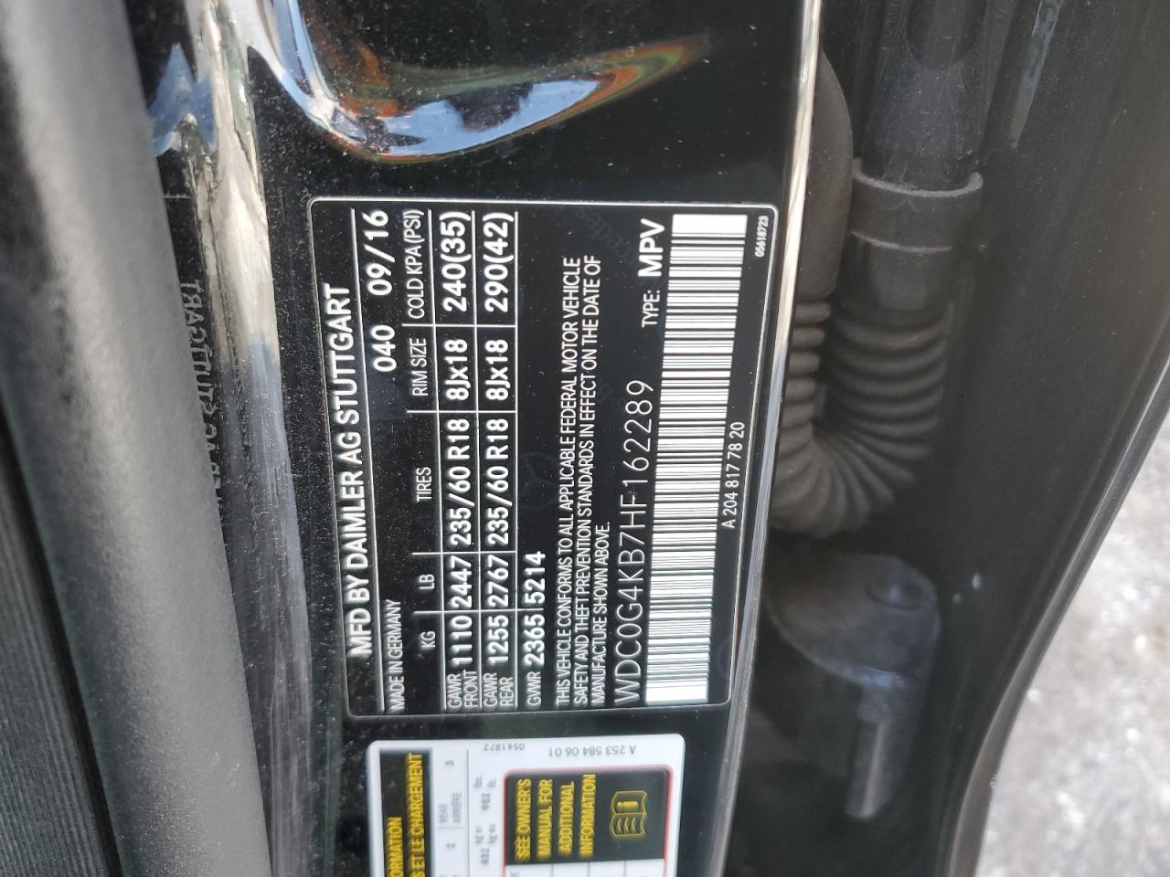 2017 Mercedes-Benz GLC VIN WDC0G4KB7HF162289 Copart auction photo, front end damage thumbnail 13