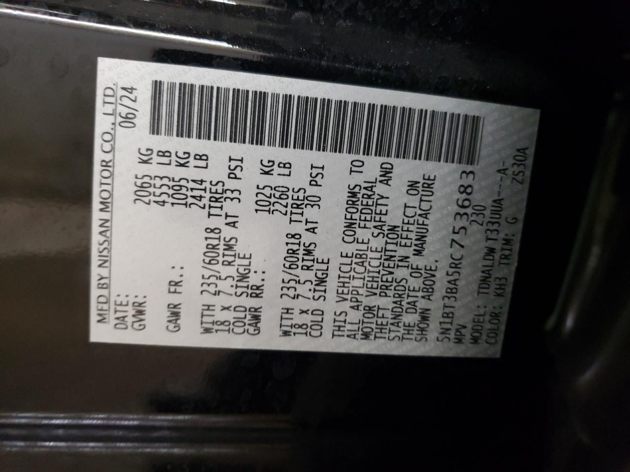 2024 Nissan Rogue VIN 5N1BT3BA5RC753683 Copart auction photo, front end damage thumbnail 13
