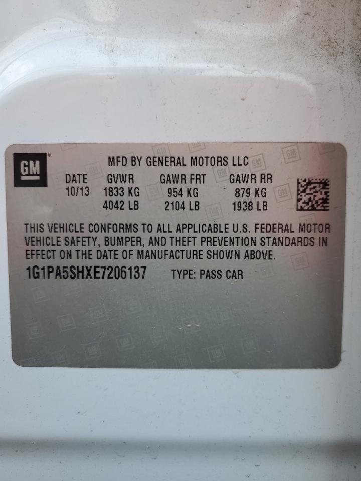 2014 Chevrolet Cruze VIN 1G1PA5SHXE7206137 Copart auction photo, front end / side damage thumbnail 13