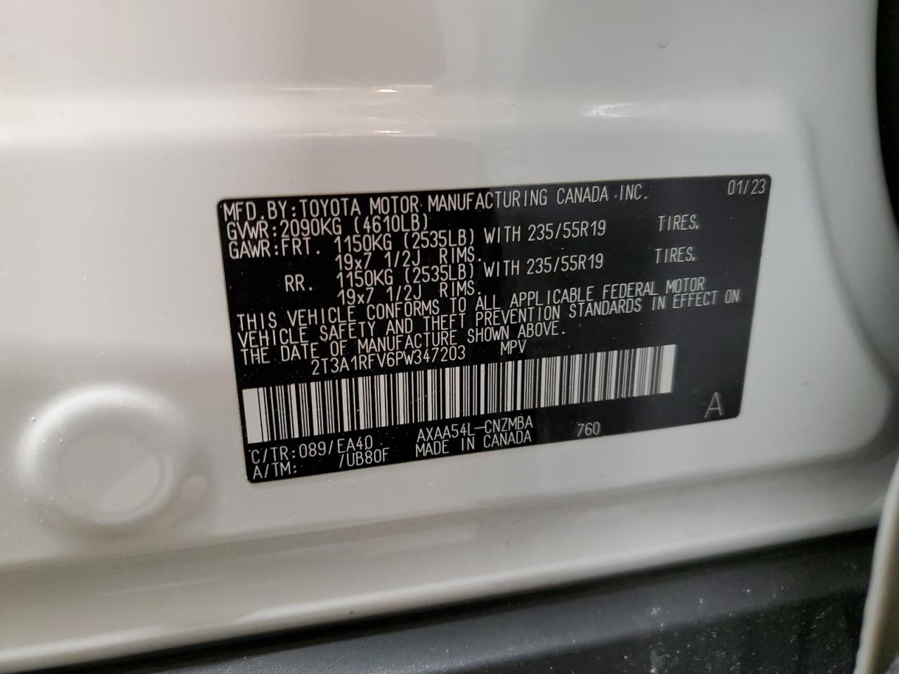 2023 Toyota RAV 4 VIN 2T3A1RFV6PW347203 Copart auction photo, front end damage thumbnail 14