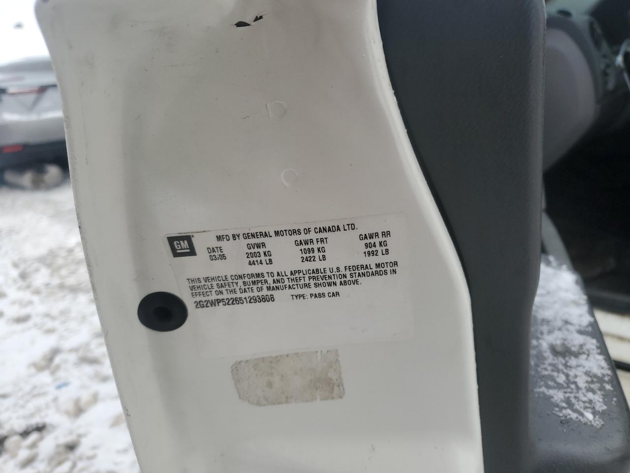 2005 Pontiac Grand Prix VIN 2G2WP522651293808 Copart auction photo, front end damage thumbnail 12