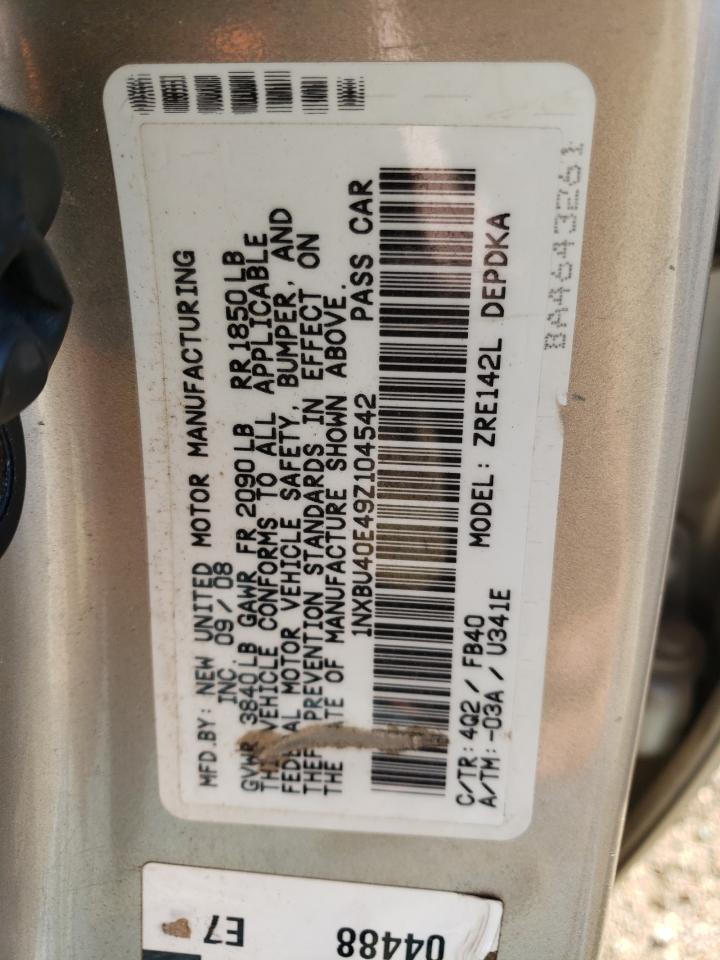 2009 Toyota Corolla VIN 1NXBU40E49Z104542 Copart auction photo, hail damage thumbnail 12