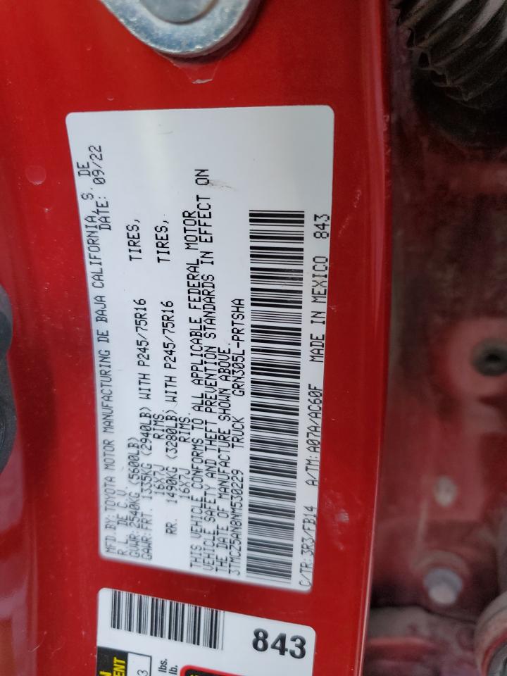 2022 Toyota Tacoma VIN 3TMCZ5AN8NM530229 Copart auction photo, water/flood damage thumbnail 13