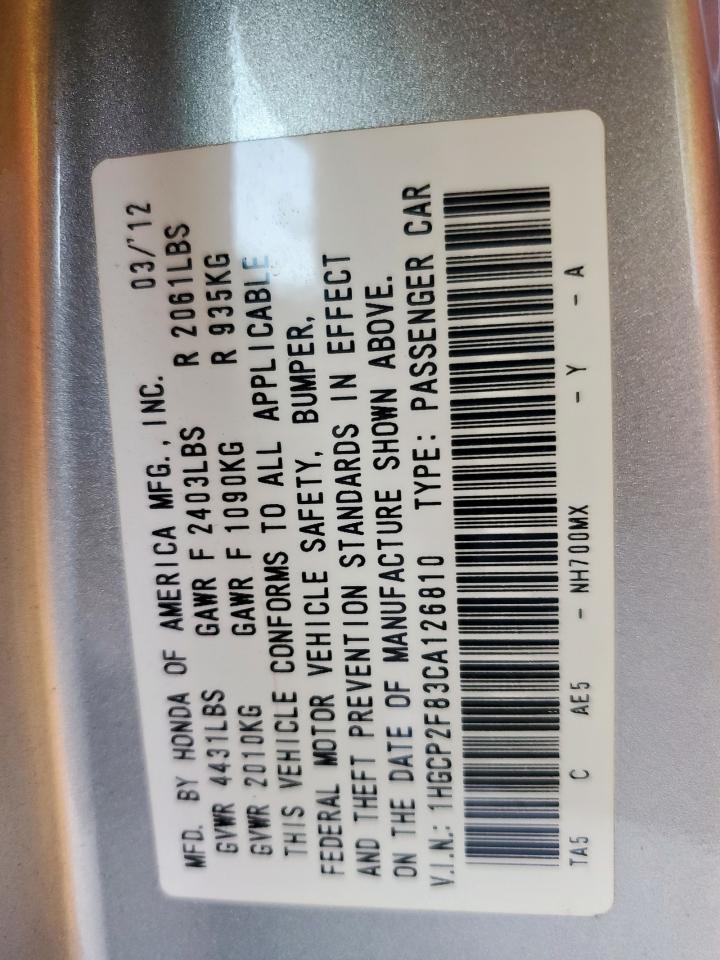 2012 Honda Accord VIN 1HGCP2F83CA126810 Copart auction photo, front end / mechanical damage thumbnail 13