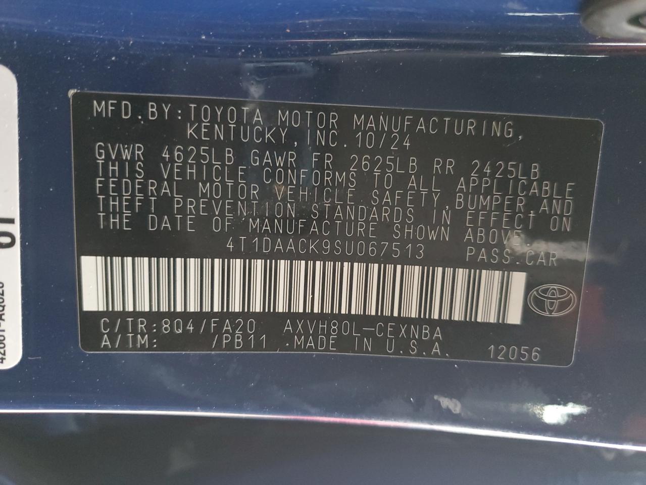 2025 Toyota Camry VIN 4T1DAACK9SU067513 Copart auction photo, front end / side damage thumbnail 14