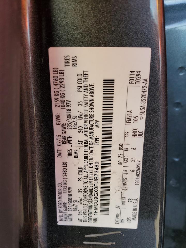 2015 Ford Escape VIN 1FMCU9GX0FUB73460 Copart auction photo, burn - engine damage thumbnail 13