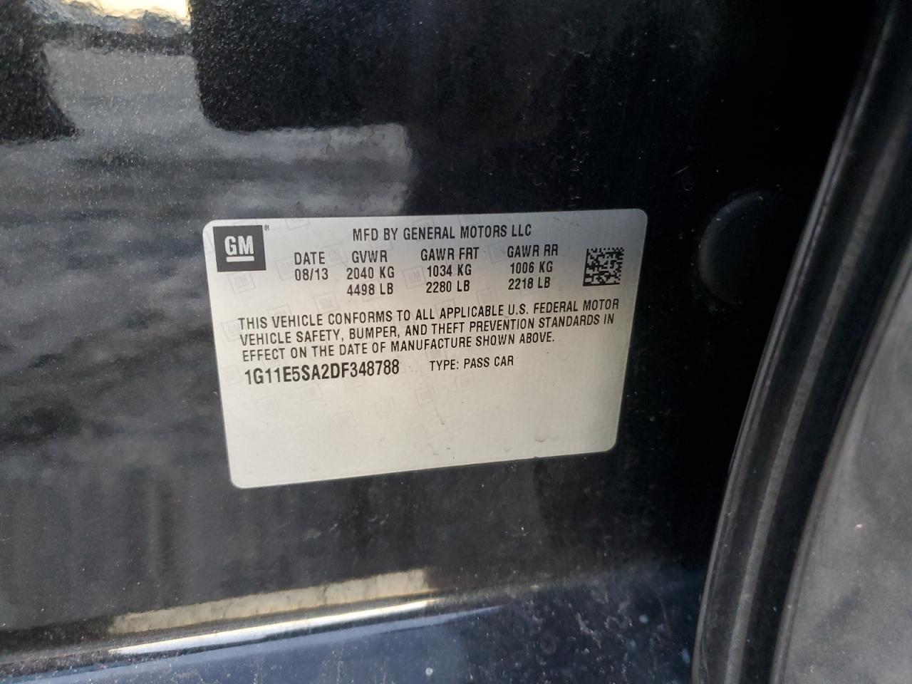 2013 Chevrolet Malibu VIN 1G11E5SA2DF348788 Copart auction photo, front end damage thumbnail 12