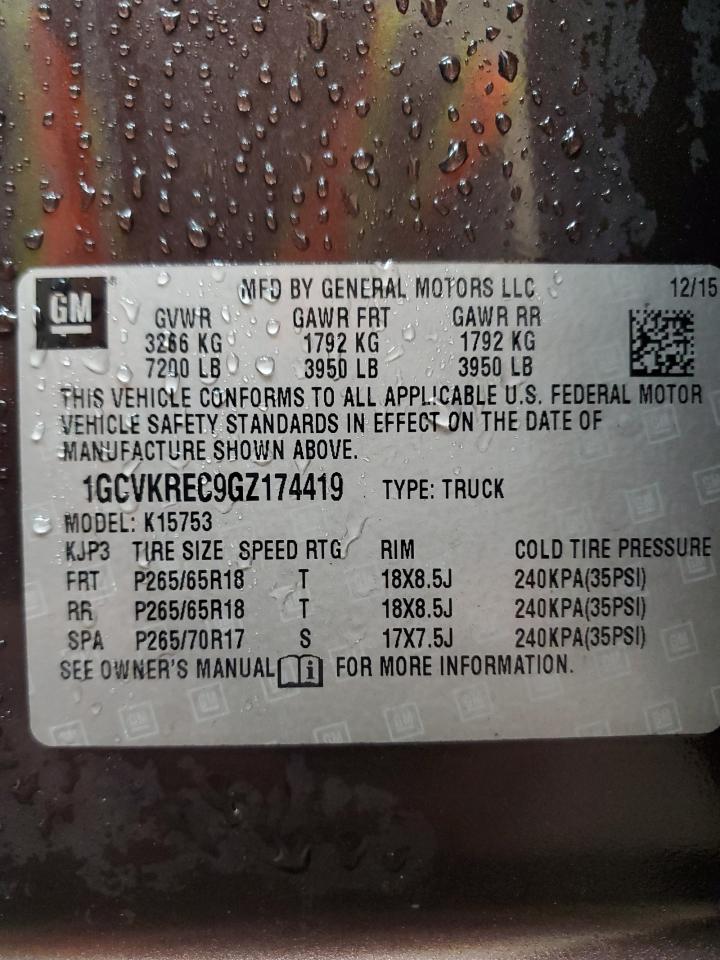 2016 Chevrolet Silverado VIN 1GCVKREC9GZ174419 Copart auction photo, front end / minor dent/scratches damage thumbnail 13