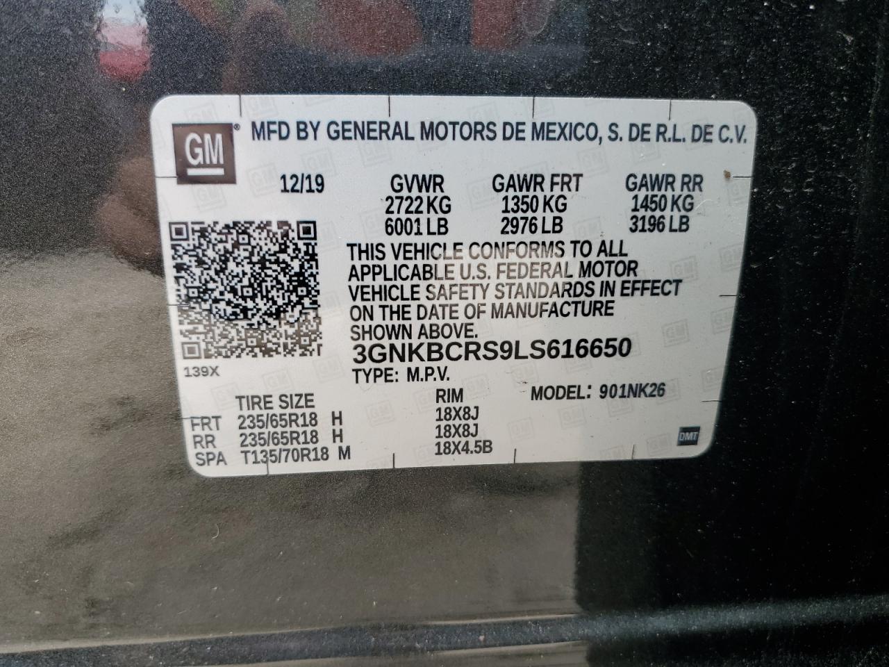 2020 Chevrolet Blazer VIN 3GNKBCRS9LS616650 Copart auction photo, water/flood damage thumbnail 14