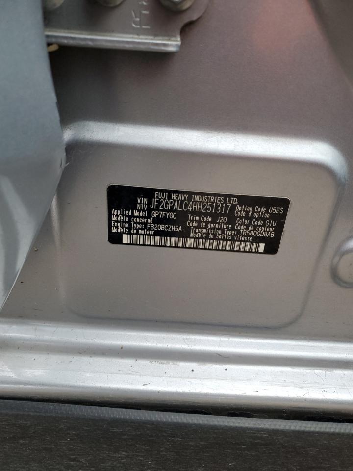 2017 Subaru XV VIN JF2GPALC4HH251317 Copart auction photo, front end / side damage thumbnail 13