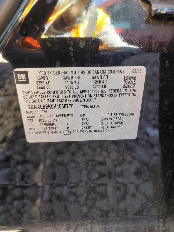 2017 Chevrolet Equinox VIN 2GNALBEK0H1530770 Copart auction photo, front end / side damage thumbnail 13