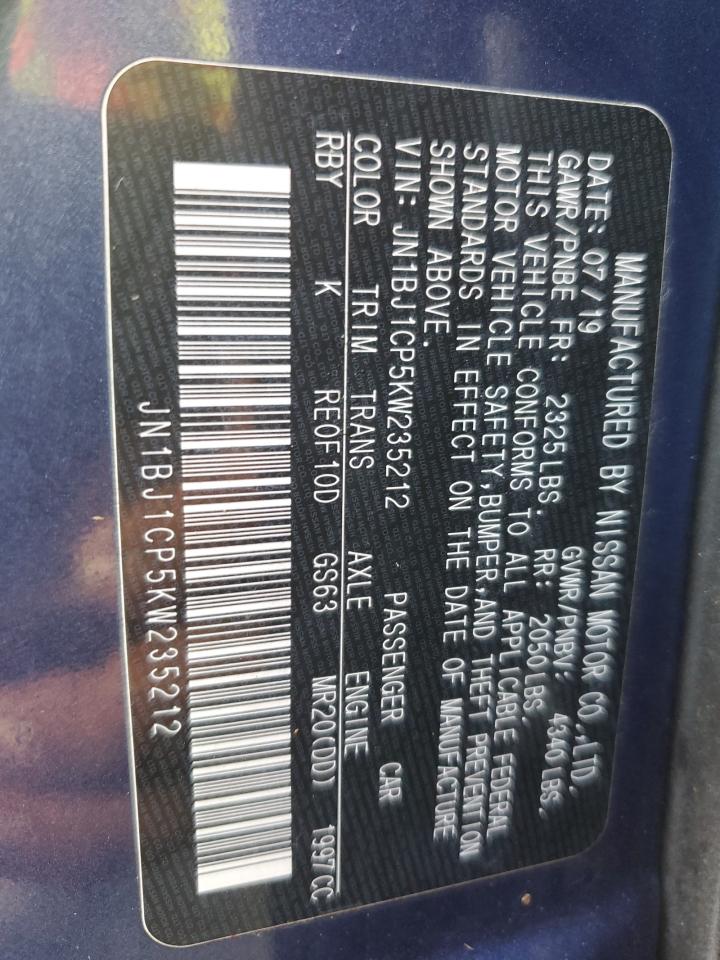 2019 Nissan Rogue VIN JN1BJ1CP5KW235212 Copart auction photo, water/flood / front end damage thumbnail 13