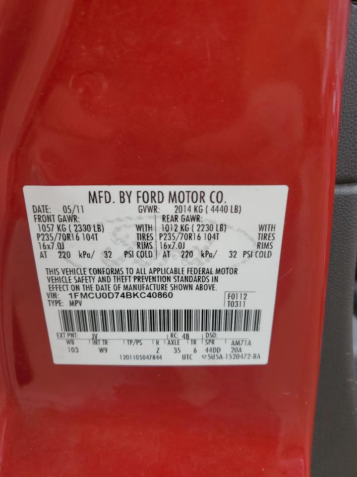 2011 Ford Escape VIN 1FMCU0D74BKC40860 Copart auction photo, front end / mechanical damage thumbnail 14